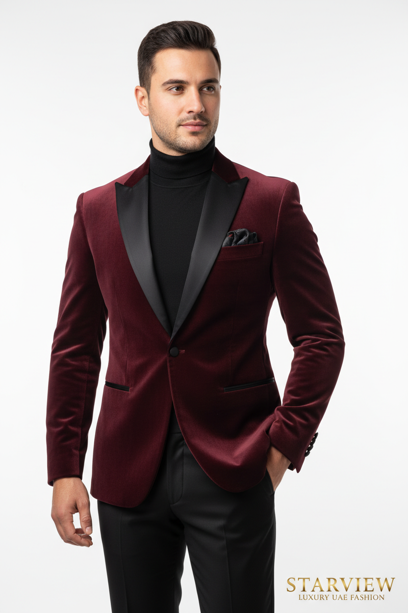 Starview Fashion Burgundy Velvet Blazer