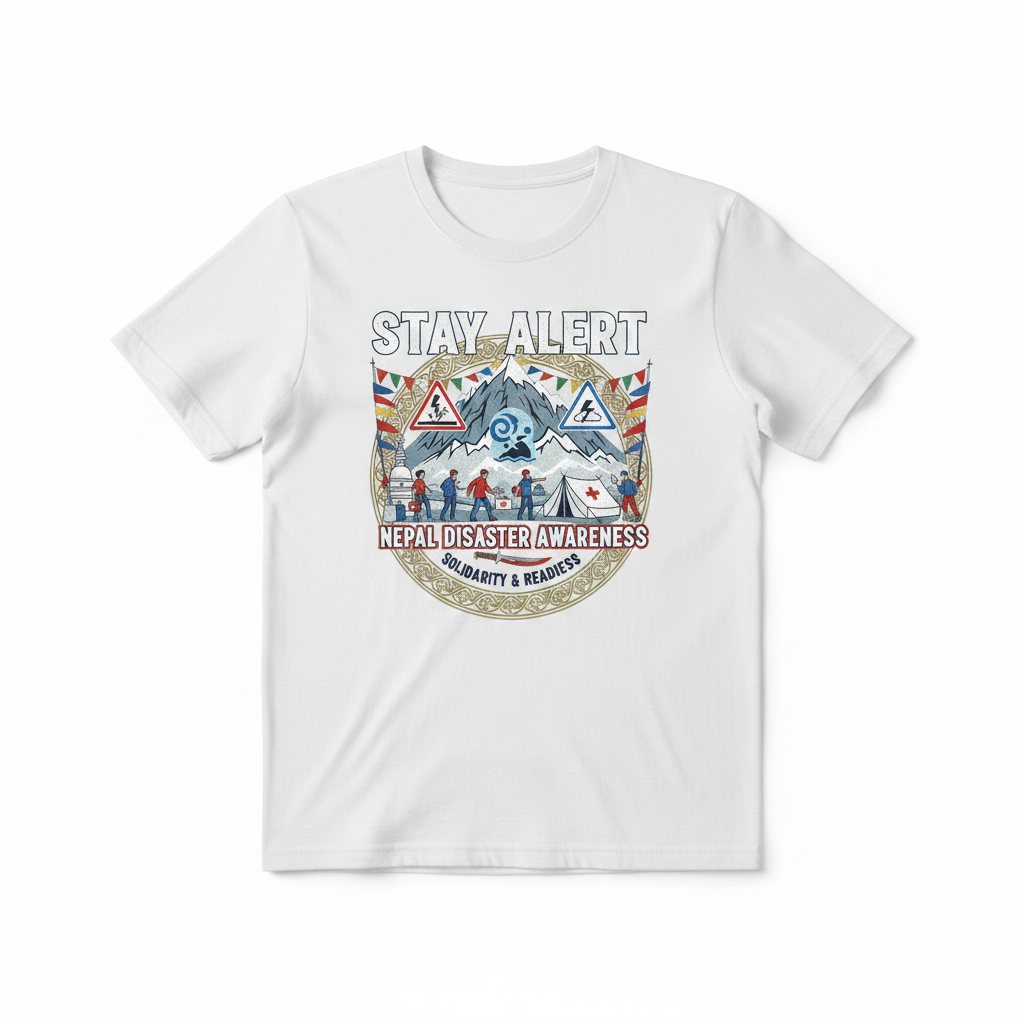 Stay Alert Nepal Solidarity Tee - pure white background